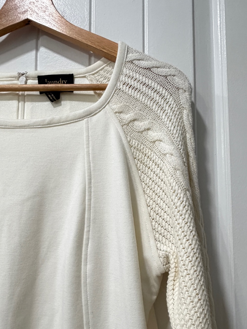 Laundry By Shelli Segal Cream Knit-Sleeve Long Sleeve Dress - Picture 2 of 8